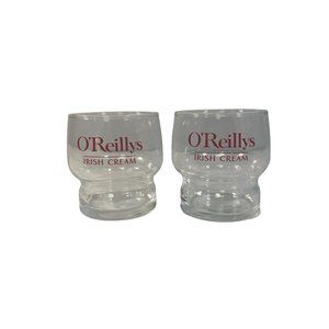 O'Reilly's Irish Cream Cocktail Bar Glasses Set of 2 Clear Glass Red Lettering